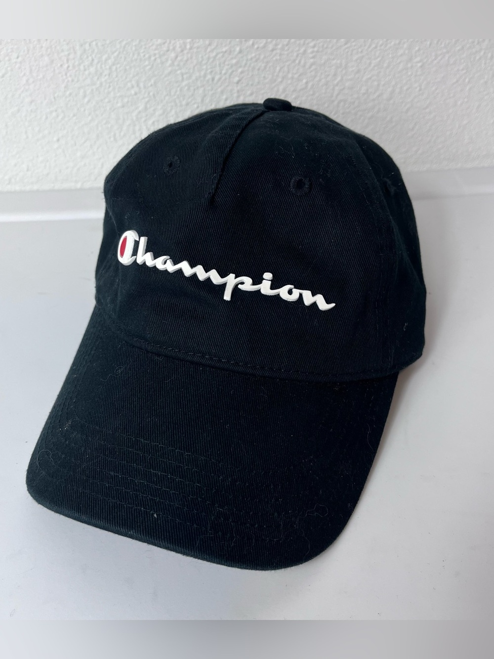 Champion Black Script Logo Baseball Cap Dad Hat One Size